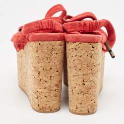 Isabel Marant Red Suede Wedge Ankle Strap Sandals Size 37