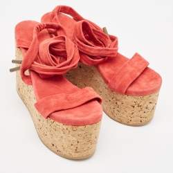 Isabel Marant Red Suede Wedge Ankle Strap Sandals Size 37