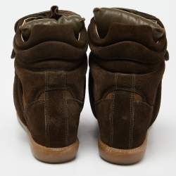 Pre Owned Isabel Marant Green/Brown Suede and Leather Wadge Sneakers Size 41