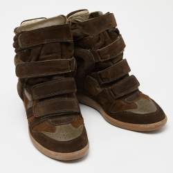 Pre Owned Isabel Marant Green/Brown Suede and Leather Wadge Sneakers Size 41