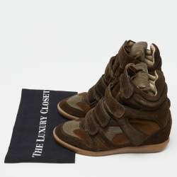 Pre Owned Isabel Marant Green/Brown Suede and Leather Wadge Sneakers Size 41