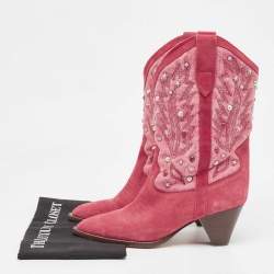 Pre Owned Isabel Marant Pink Suede Embellished Ankle Boots Size 38