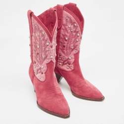 Pre Owned Isabel Marant Pink Suede Embellished Ankle Boots Size 38