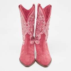 Pre Owned Isabel Marant Pink Suede Embellished Ankle Boots Size 38