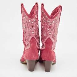 Pre Owned Isabel Marant Pink Suede Embellished Ankle Boots Size 38