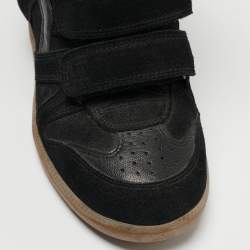 Pre Owned Isabel Marant Black Leather and Suede Wedge Sneakers Size 37