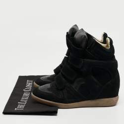 Pre Owned Isabel Marant Black Leather and Suede Wedge Sneakers Size 37