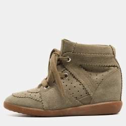 Isabel Marant Grey Suede Bobby Wedge Sneakers Size 37