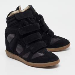 Pre Owned Isabel Marant Black Suede and Leather Bekett Wedge Sneakers Size 38