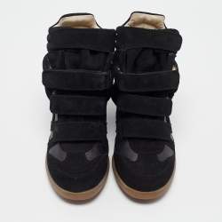 Pre Owned Isabel Marant Black Suede and Leather Bekett Wedge Sneakers Size 38