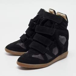 Pre Owned Isabel Marant Black Suede and Leather Bekett Wedge Sneakers Size 38