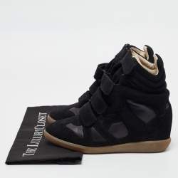 Pre Owned Isabel Marant Black Suede and Leather Bekett Wedge Sneakers Size 38