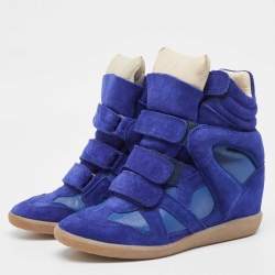 Pre Owned Isabel Marant Blue Suede and Leather Bekett Wedge Sneakers Size 38