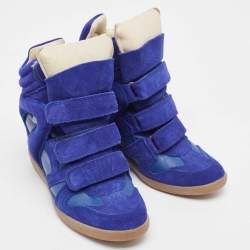 Pre Owned Isabel Marant Blue Suede and Leather Bekett Wedge Sneakers Size 38