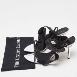 Pre Owned Isabel Marant Black/Silver Leather Aseta Ankle Strap Sandals Size 39