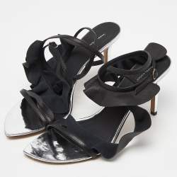 Pre Owned Isabel Marant Black/Silver Leather Aseta Ankle Strap Sandals Size 39