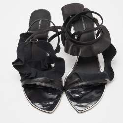 Pre Owned Isabel Marant Black/Silver Leather Aseta Ankle Strap Sandals Size 39