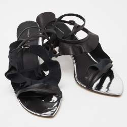 Pre Owned Isabel Marant Black/Silver Leather Aseta Ankle Strap Sandals Size 39