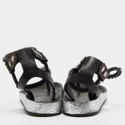 Pre Owned Isabel Marant Black Leather Crystal Embellished Ecly Sandals Size 40