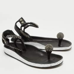 Pre Owned Isabel Marant Black Leather Crystal Embellished Ecly Sandals Size 40