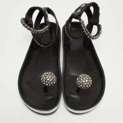 Pre Owned Isabel Marant Black Leather Crystal Embellished Ecly Sandals Size 40