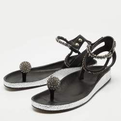 Pre Owned Isabel Marant Black Leather Crystal Embellished Ecly Sandals Size 40