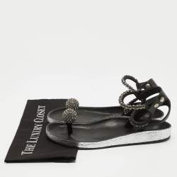 Pre Owned Isabel Marant Black Leather Crystal Embellished Ecly Sandals Size 40