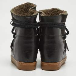Pre Owned Isabel Marant Black Suede and Leather Shearling Nowles Ankle Boots Size 38