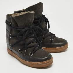 Pre Owned Isabel Marant Black Suede and Leather Shearling Nowles Ankle Boots Size 38