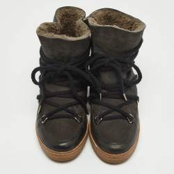 Pre Owned Isabel Marant Black Suede and Leather Shearling Nowles Ankle Boots Size 38