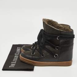 Pre Owned Isabel Marant Black Suede and Leather Shearling Nowles Ankle Boots Size 38