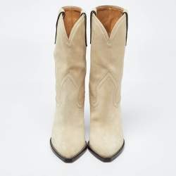 Pre Owned Isabel Marant Beige Suede Mid Calf Boots Size 36