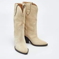 Pre Owned Isabel Marant Beige Suede Mid Calf Boots Size 36