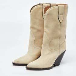 Pre Owned Isabel Marant Beige Suede Mid Calf Boots Size 36