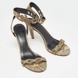 Isabel Marant Green/Beige Snakeskin Embossed Leather Ankle Strap Sandals Size 39