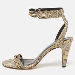 Isabel Marant Green/Beige Snakeskin Embossed Leather Ankle Strap Sandals Size 39