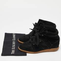 Pre Owned Isabel Marant Black Perforated Suede Wedge Sneakers Size 39