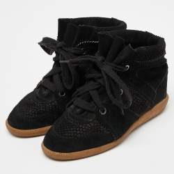 Pre Owned Isabel Marant Black Perforated Suede Wedge Sneakers Size 39