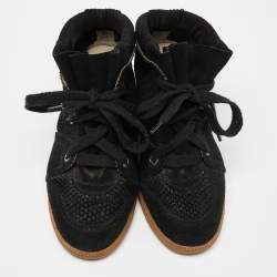 Pre Owned Isabel Marant Black Perforated Suede Wedge Sneakers Size 39