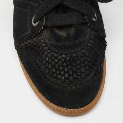 Pre Owned Isabel Marant Black Perforated Suede Wedge Sneakers Size 39