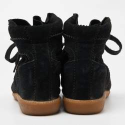 Pre Owned Isabel Marant Black Perforated Suede Wedge Sneakers Size 39