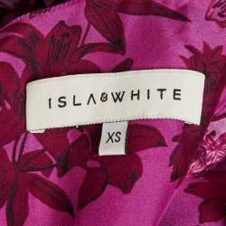 Pre Owned Isla & White Pink Floral Print Silk Ruffle-Sleeve Miray Dress XS