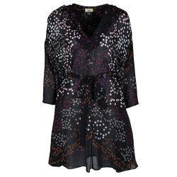 Issa Black Leaf Printed Silk Oversized Belted Hooded Tunic M