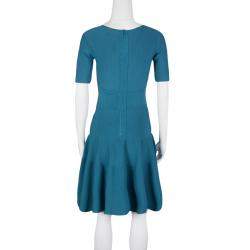 Pre Owned Issa Teal Blue Rib Knit V-Neck Flared Bottom Dress M