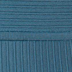 Pre Owned Issa Teal Blue Rib Knit V-Neck Flared Bottom Dress M