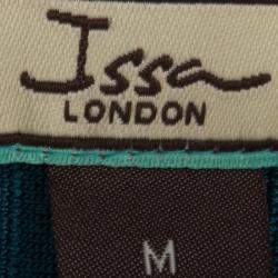 Pre Owned Issa Teal Blue Rib Knit V-Neck Flared Bottom Dress M