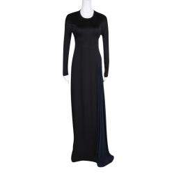 Pre Owned فستان عيسى ماكسي جورجت مزدوج فانكا هيفي تفاصيل قصات بليز مغاير أسود M