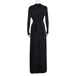 Pre Owned فستان عيسى ماكسي جورجت مزدوج فانكا هيفي تفاصيل قصات بليز مغاير أسود M