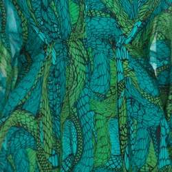 Pre Owned Issa Green Printed Silk Zip Front Ruched Maxi Dress S