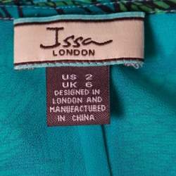Pre Owned Issa Green Printed Silk Zip Front Ruched Maxi Dress S